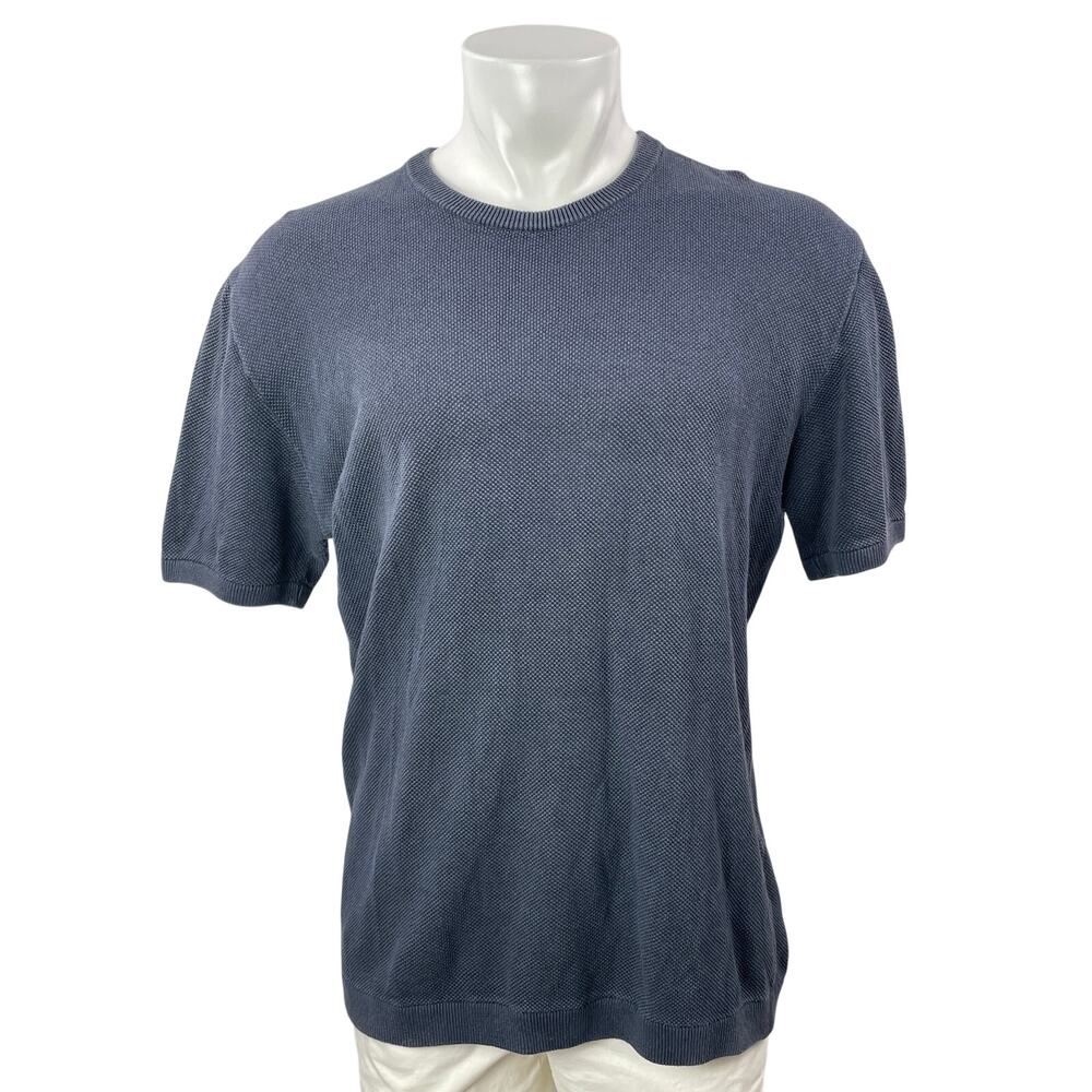 Assembly Label Men Navy Blue Linen Short Sleeve Crew Neck T Shirt Tee Top Size L